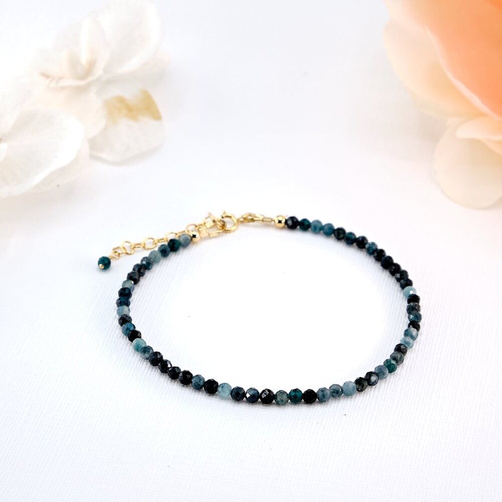 Paraiba Tourmaline Beaded Gemstone Bracelet, 14k Gold Filled